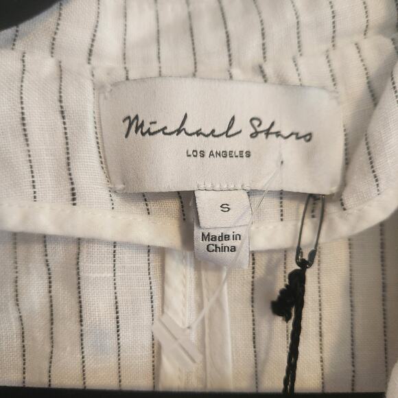 MICHAEL STARS SINGLE BREASTED BLAZER‎ WHITE/BLACK WOVEN LINEN WOMENS SMALL - Picture 6 of 8